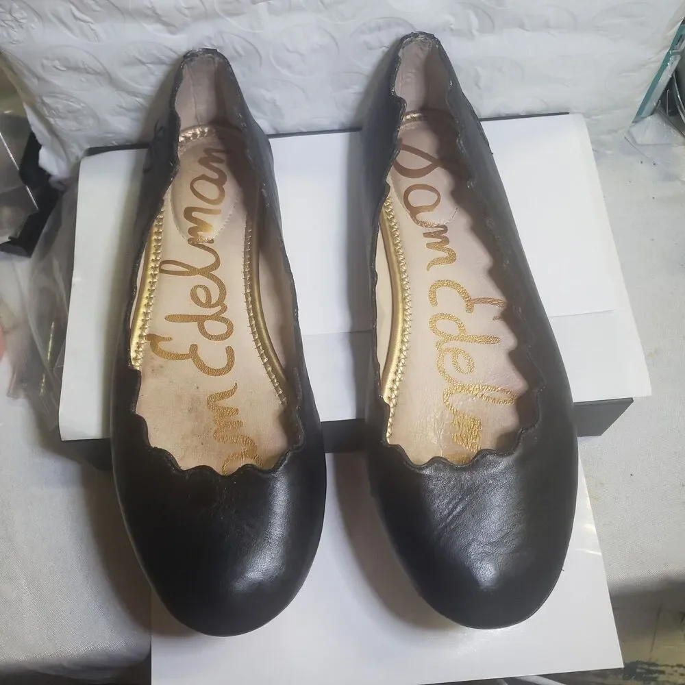 Sam Edelman Francis Scalloped Ballet Flats Sz 6.5W Black #B1